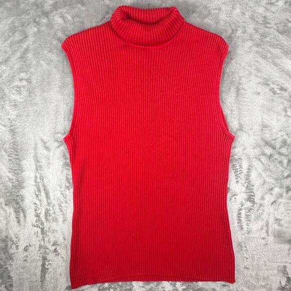 Chico’s Red Ribbed Turtleneck Sweater Tank - Picture 1 of 5